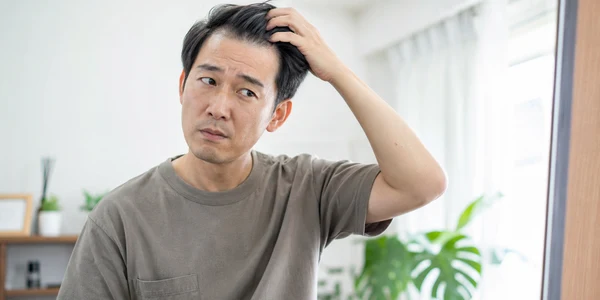 梅雨どきの頭皮トラブルに悩む男性のイメージ