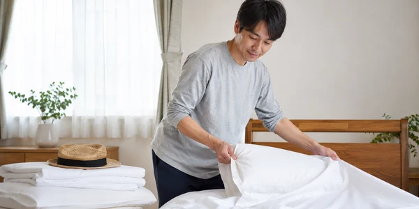 清潔な寝具で頭皮を整えるイメージ