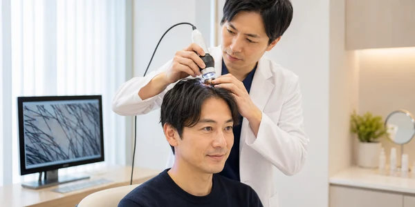 AGAクリニックで頭皮を診察する男性のイメージ