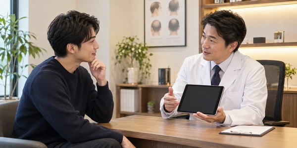 AGA治療と健康診断について男性医師へ相談する日本人男性